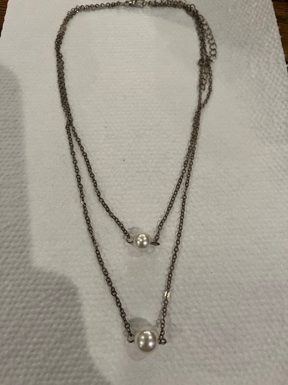 Delicate Silver-Tone Double Layer Necklace with Pearl Accents